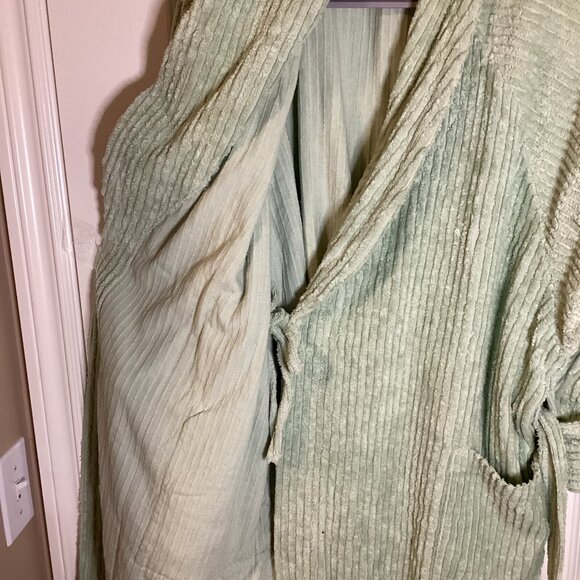 Vintage Diamond Tea Green Women's Bath Robe Size M-L Shoulder Pads Bathrobe - Picture 6 of 13